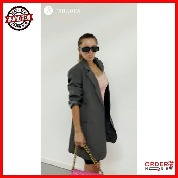 Oversized Blazer Lapel Button Down Work Office Jacket Polyester Spandex - Picture 5 of 8